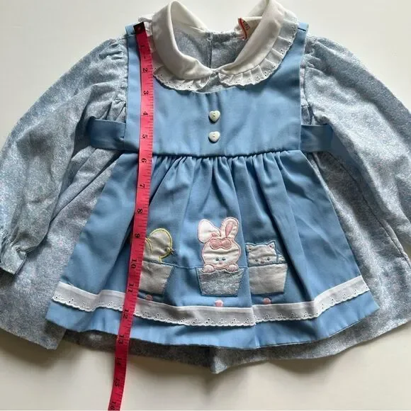 Vintage Peter Pan Collar Dress with Apron Duck Rabbit Cat Floral Print Size 18M - Picture 9 of 10